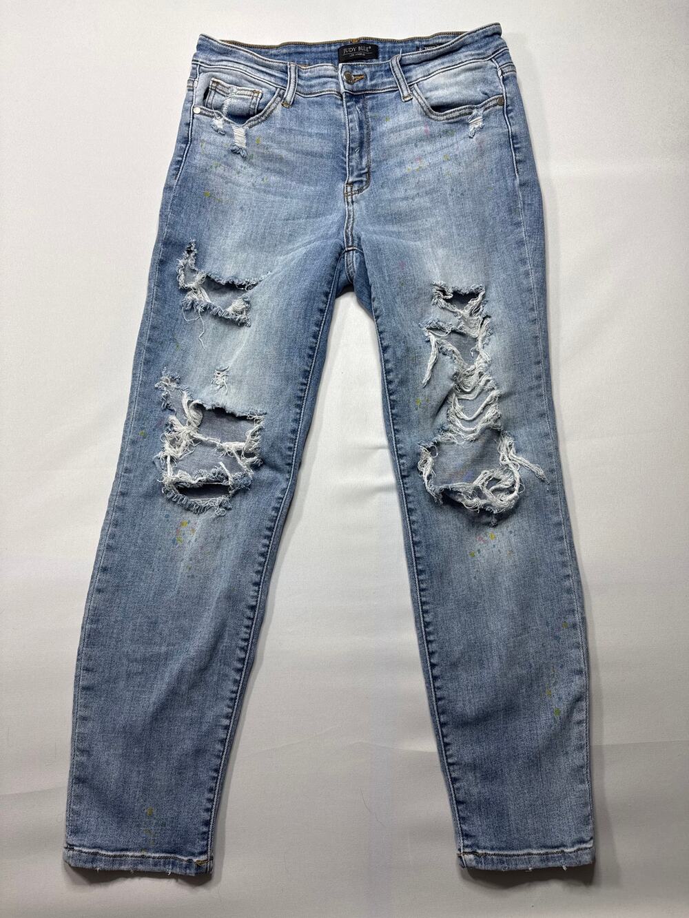 Judy Blue Women's Distressed Boyfriend‎ Fit Blue Jeans - Size 13/31 (31x28)